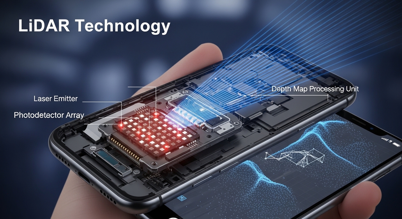 LiDAR sensor technology inside modern smartphone for 3D depth scanning and augmented reality applications