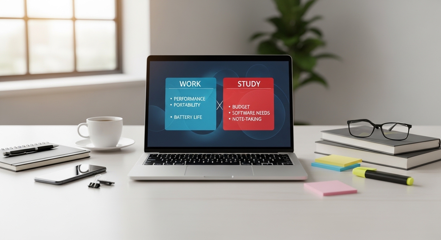 Best laptop for work or study on a modern desk setup with notebook and coffee