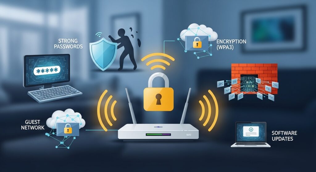 Secure your home Wi-Fi network with a strong password and encryption