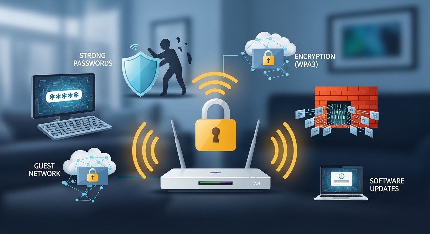 Secure your home Wi-Fi network with a strong password and encryption