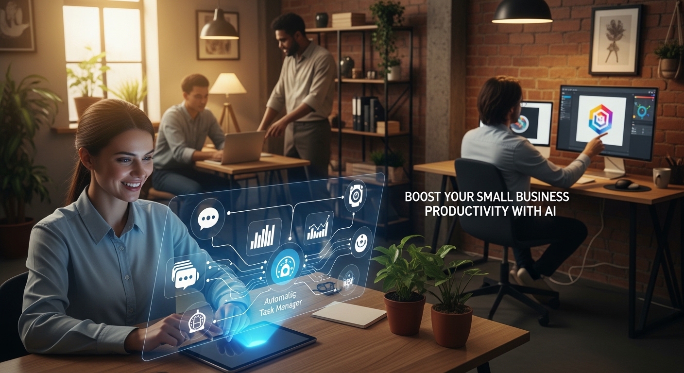 Small business owner using AI tools on laptop to boost productivity and streamline tasks