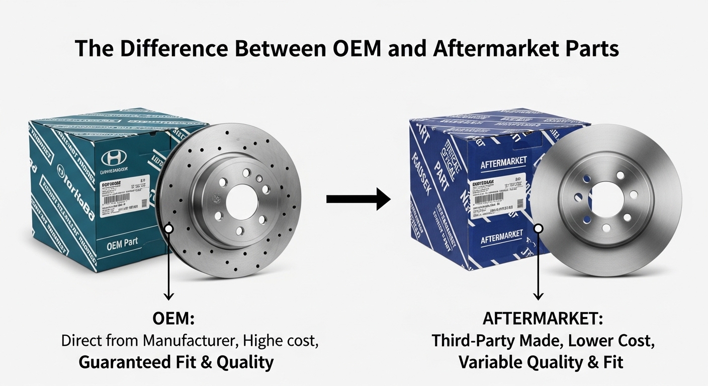 Comparison between OEM and aftermarket car parts with visual differences