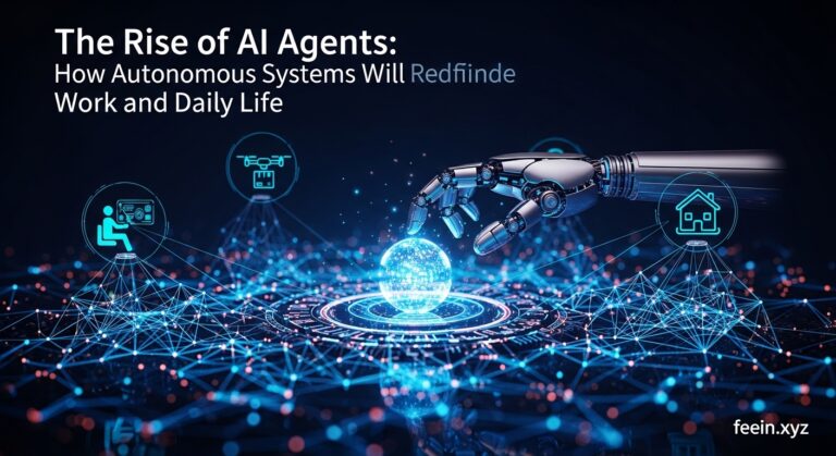 Artificial intelligence agent analyzing data and interacting with humans in a futuristic digital workspace