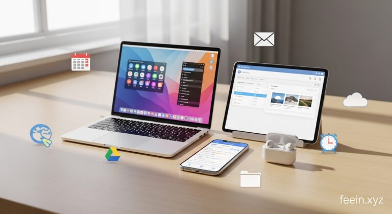 organizing digital files using productivity apps on laptop and smartphone
