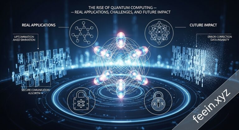 Quantum computer hardware processing complex calculations with futuristic interface