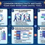Teams making common productivity mistakes while using digital tools in a modern office workflow