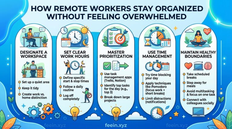 Remote worker using a laptop with digital planner and notes to stay organized and manage tasks efficiently from home