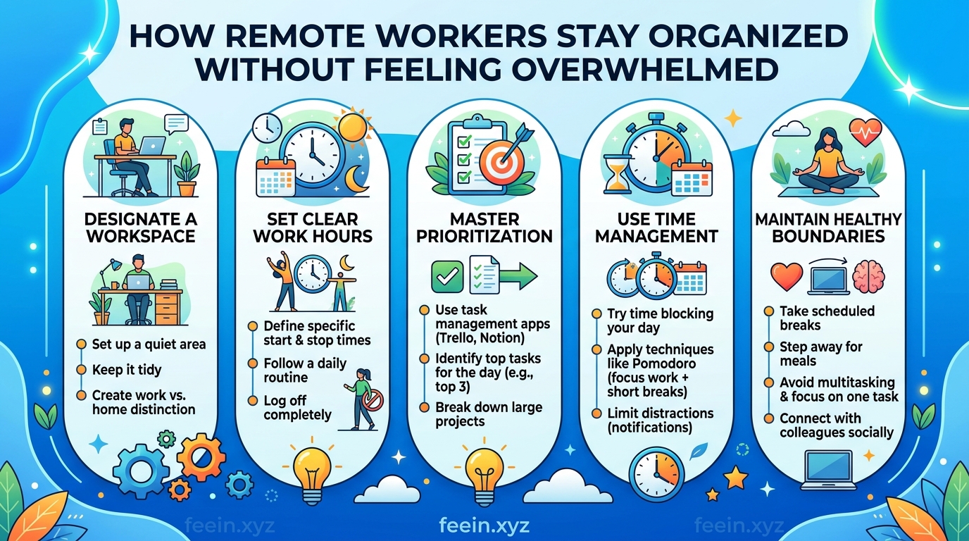 Remote worker using a laptop with digital planner and notes to stay organized and manage tasks efficiently from home