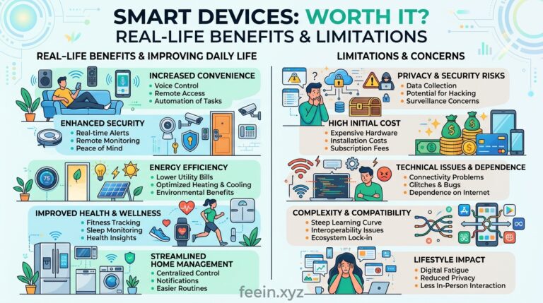 Smart home devices connected in a modern living room showing how smart technology improves daily life through automation and convenience